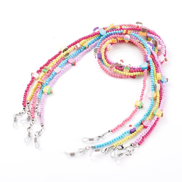 

PandaHall Eyeglasses Chains, Neck Strap for Eyeglasses, with Acrylic Round Beads, Polymer Clay Dessert Beads and Rubber Loop End, Mixed..., Multicolor