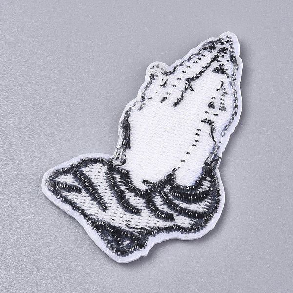 

PandaHall Computerized Embroidery Cloth Iron on/Sew on Patches, Costume Accessories, Praying Hands, White, 60x38x1.7mm Cloth Palm White