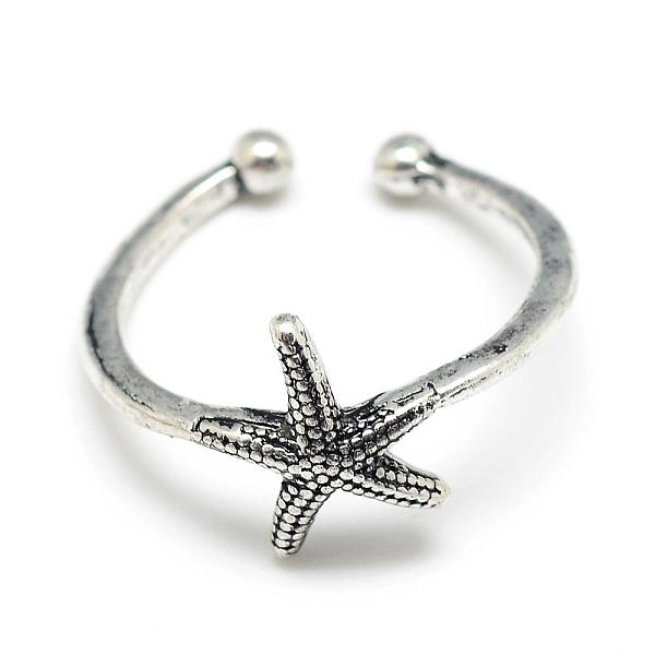 

PandaHall Adjustable Alloy Cuff Finger Rings, Starfish/Sea Stars, Size 7, Antique Silver, 17mm Alloy