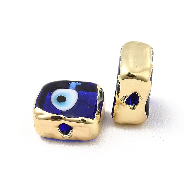 

PandaHall Brass Enamel Beads, Long-Lasting Plated, Real 18K Gold Plated, Square with Evil Eye Pattern, Blue, 10~11x10~11x4.5~5.5mm, Hole...