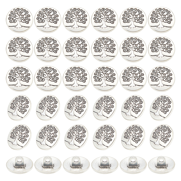 PandaHall OLYCRAFT 60Pcs Alloy Shank Buttons Tree of Life Pattern Metal Blazer Buttons 14.5mm Antique Silver Vintage Shank Buttons Round...