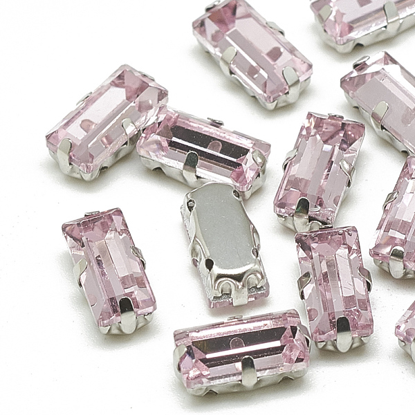

PandaHall Sew on Rhinestone, Multi-strand Links, Glass Rhinestone, with Brass Prong Settings, Garments Accessories, Faceted, Rectangle..., Pink