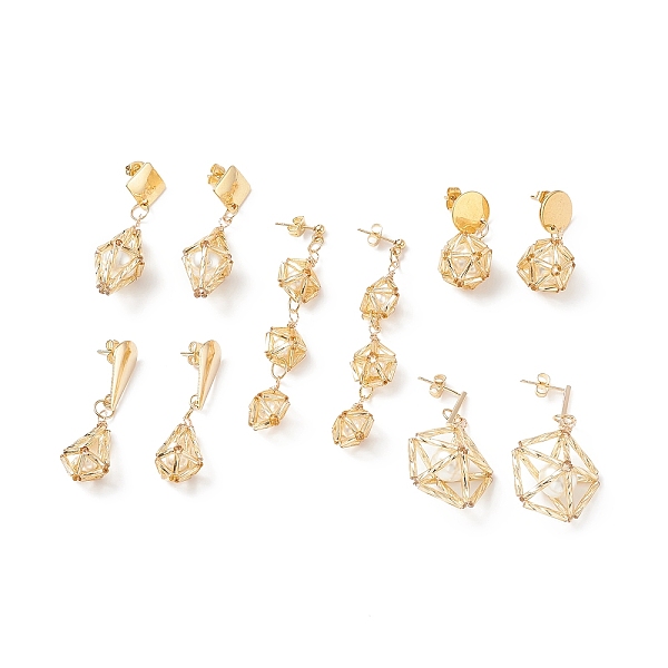 

PandaHall 5 Pairs 5 Style Shell Pearl Beaded Dangle Stud Earrings, 304 Stainless Steel Geometry Long Drop Earrings for Women, Golden..., White
