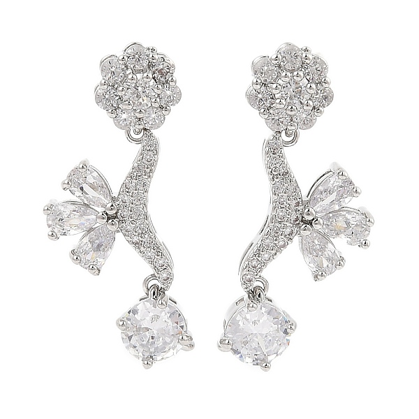 Boucles d'oreilles en laiton pavé de fleurs en zircone cubique pour femmes