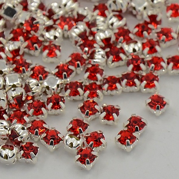 

PandaHall Sew on Rhinestone, Grade A Glass Rhinestone, with Brass Prong Settings, Garments Accessories, Silver Color Plated Metal Color..., Red