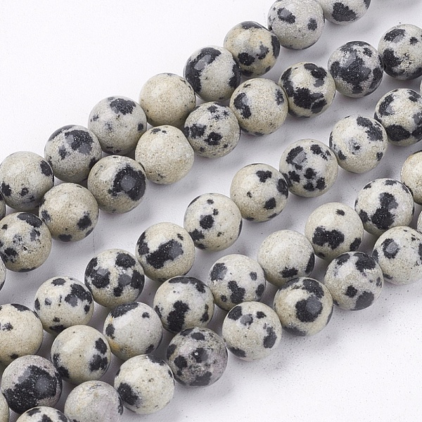 

PandaHall Natural Dalmatian Jasper Stone Bead Strands, Round, 6mm, Hole: 1mm, about 63pcs/strand, 14.9 inch Dalmatian Jasper Round Yellow