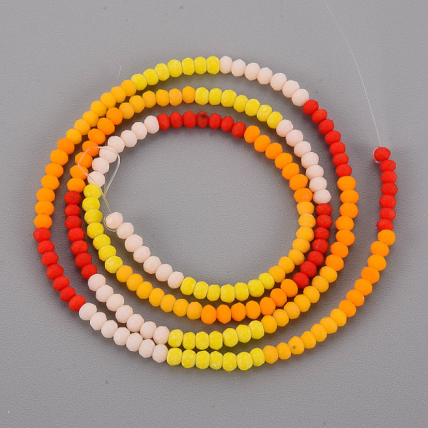 

PandaHall Opaque 7 Colors Frosted Glass Beads Strands, Segmented Multi-color Beads, Faceted Rondelle, Mixed Color, 3x2.5mm, Hole: 0.6mm..., Multicolor