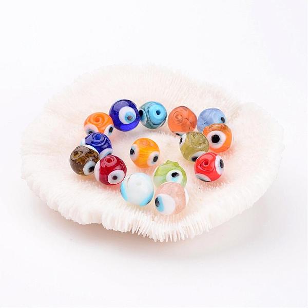 

PandaHall Handmade Lampwork Beads, Evil Eye, Round, Mixed Color, about 10mm in diameter, hole: 1mm Lampwork Evil Eye Multicolor