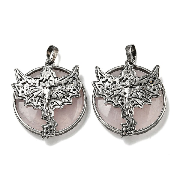 

PandaHall Natural Rose Quartz Flat Round Pendants, Rack Plating Brass Dragon Charms, Antique Silver, Cadmium Free & Lead Free, 38x32x7mm...