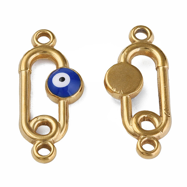

PandaHall 304 Stainless Steel Enamel Connector Charms, Golden, Oval with Evil Eye, Dark Blue, 23x10x3mm, Hole: 1.6mm 304 Stainless Steel...