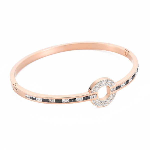 

PandaHall Rhinestone Donut Bangle, Stainless Steel Hinged Bangle for Women, Rose Gold, Inner Diameter: 2x2-1/4 inch(5x5.8cm) Rhinestone