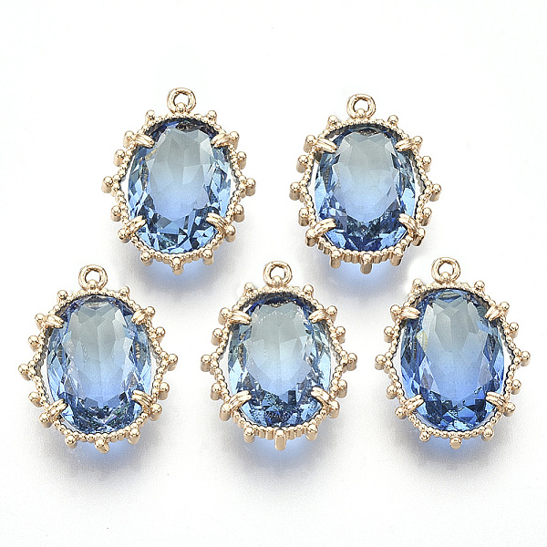 

PandaHall Transparent Faceted Glass Pendants, with Golden Tone Brass Open Back Settings, Oval, Light Sky Blue, 20x15x6mm, Hole: 1.2mm...