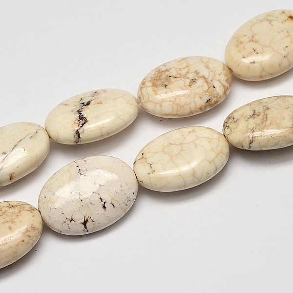 

PandaHall Flat Oval Natural Magnesite Beads Strands, Creamy White, 26x18x8mm, Hole: 1mm, about 16pcs/strand, 15.7 inch Magnesite Oval