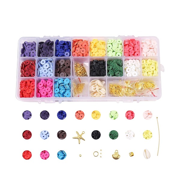 

PandaHall DIY Jewelry Kits, with Handmade Polymer Clay Heishi Beads, Alloy Pendants, Elastic Thread, Brass Spacer Beads & Ball Head Pins &..., Multicolor