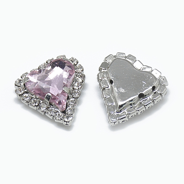 

PandaHall Sew on Rhinestone, Multi-strand Links, Glass Rhinestone, with Platinum Tone Brass Prong Settings, Garments Accessories, Heart..., Pink