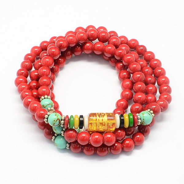 4-Loop Wrap Buddha Meditation Yellow Jade Beaded Bracelets
