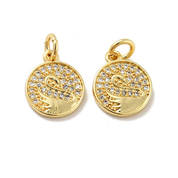 

PandaHall Flat Round with Swan Pattern Brass Micro Pave Clear Cubic Zirconia Charms, with Jump Rings, Cadmium Free & Lead Free, Golden...