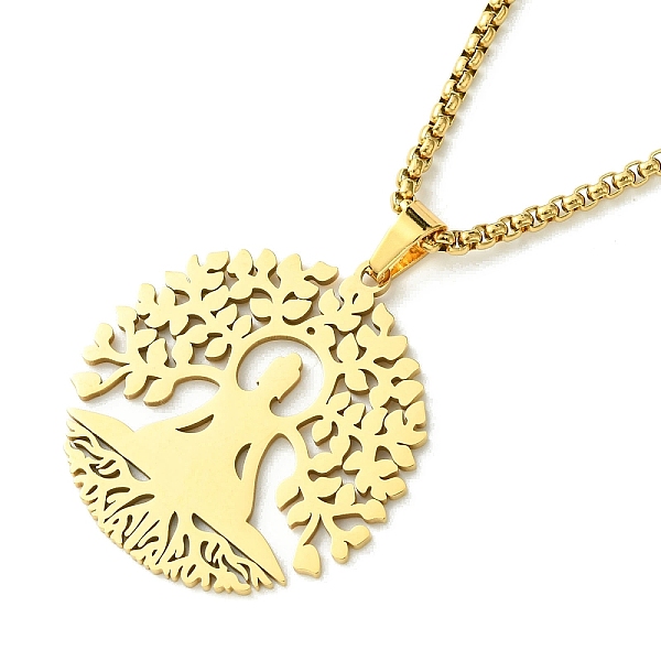 

PandaHall Titanium Steel Pendant Necklaces, Box Chain, Tree of Life, Golden, 23.50 inch(59.7cm) Titanium Steel Tree of Life