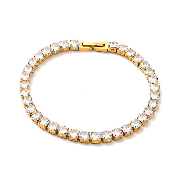 

PandaHall Clear Cubic Zirconia Tennis Bracelet, 304 Stainless Steel Link Chain Bracelet for Women, Golden, 8-3/8 inch(21.3cm) Cubic Zirconia...