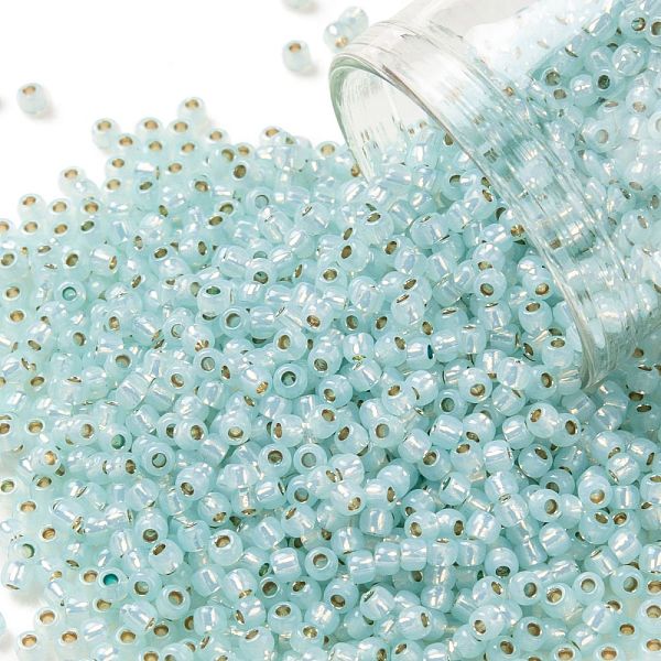 

PandaHall TOHO Round Seed Beads, Japanese Seed Beads, (PF2116) PermaFinish Light Aqua Opal Silver Lined, 11/0, 2.2mm, Hole: 0.8mm, about..., Cyan