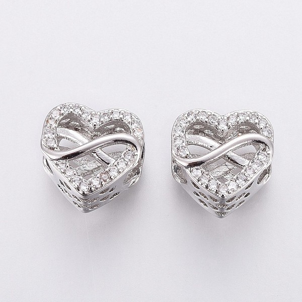 

PandaHall Brass Micro Pave Cubic Zirconia European Beads, Large Hole Beads, Heart and Infinity, Polyamory Charm, Clear, Platinum, 10x10x8mm...