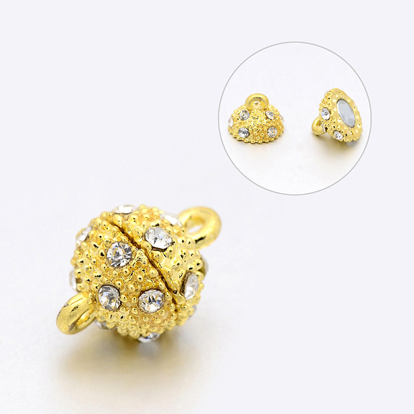 

PandaHall Alloy Rhinestone Magnetic Clasps with Loops, Oval, Golden, 14x9mm, Hole: 1mm Alloy+Rhinestone Oval Clear