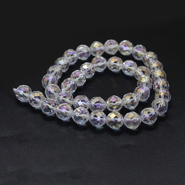 

PandaHall Electroplated Natural Quartz Crystal Beads Strands, AB color Plated, Faceted, Round, Clear AB, 10mm, Hole: 1mm, about 39pcs/strand..., White