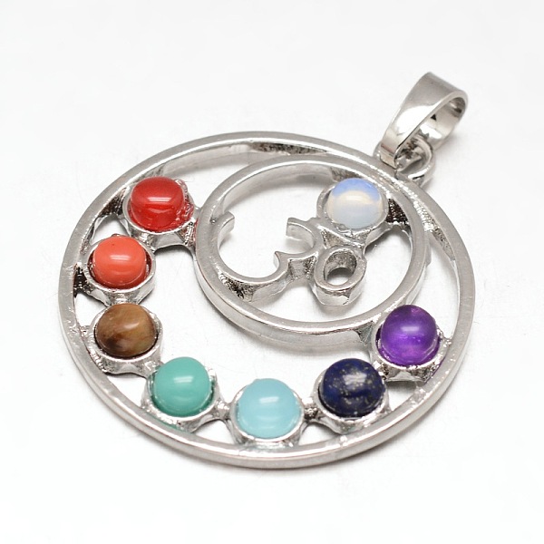 

PandaHall Chakra Jewelry Brass Gemstone Flat Round Pendants, Cadmium Free & Nickel Free & Lead Free, Platinum, 35x32x4mm, Hole: 5x6mm Mixed...