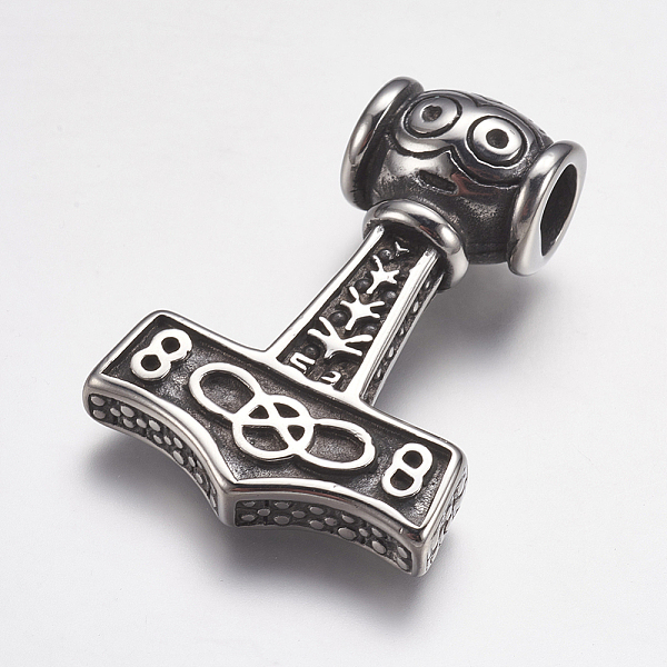 

PandaHall 304 Stainless Steel Pendants, Thor's Hammer, Antique Silver, 33x48x15mm, Hole: 8mm 304 Stainless Steel Tool