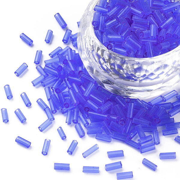 

PandaHall Transparent Glass Bugle Beads, Round Hole, Blue, 3~8x2mm, Hole: 0.7mm, about 450g/pound Glass Blue