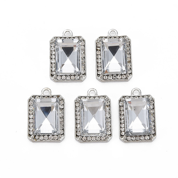 

PandaHall Alloy Pendants, with Crystal Rhinestone and Faceted Glass, Cadmium Free & Lead Free, Rectangle, Platinum, 21.5x14.5x6mm, Hole: 2mm..., Clear