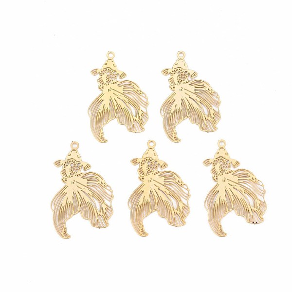 

PandaHall Rack Plating 201 Stainless Steel Filigree Pendants, Etched Metal Embellishments, Nickel Free, Goldfish, Real 18K Gold Plated...