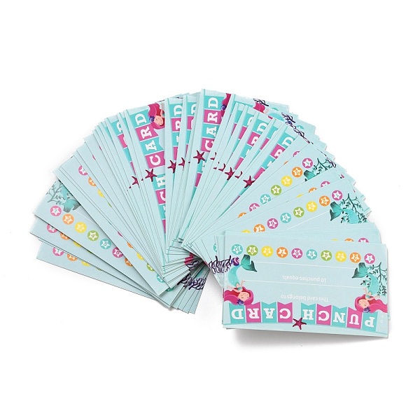 PandaHall Rectangle Paper Reward Incentive Card, Punch Cards for Students, Mermaid Pattern, 90x50x0.3mm Paper Mermaid