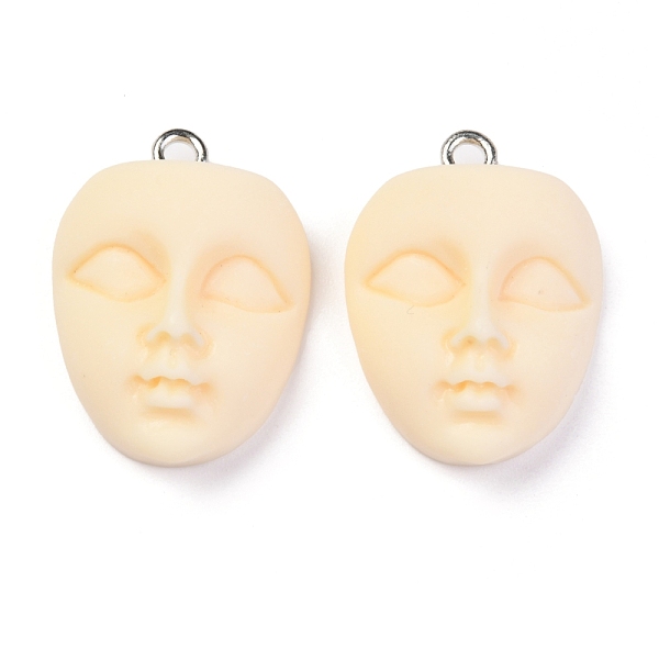 

PandaHall Resin Pendants, with Platinum Iron Loop, Face, Navajo White, 22x16.5x9mm, Hole: 2mm Iron+Resin Human