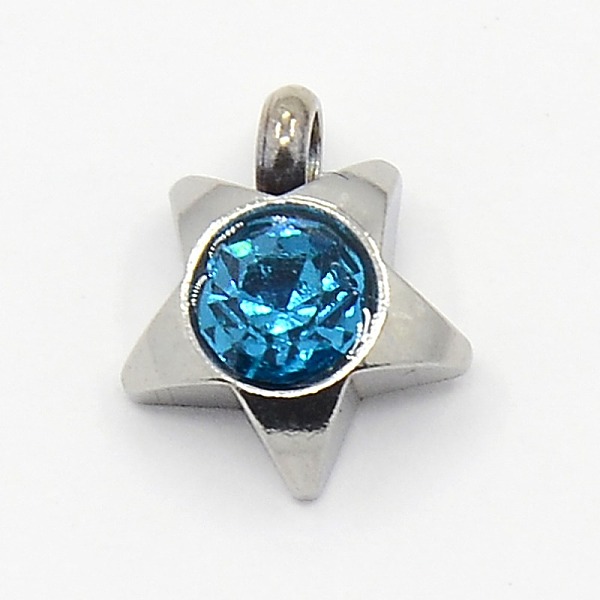 

PandaHall 201 Stainless Steel Rhinestone Star Charm Pendants, Grade A, Faceted, Blue Zircon, 9x8x3mm, Hole: 1mm Stainless Steel+Rhinestone..., Cyan