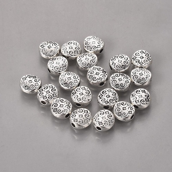 

PandaHall Tibetan Style Alloy Beads, Lead Free and Cadmium Free, Flat Round, Antique Silver, 7x7x3mm, Hole: 1.5mm Alloy Flat Round