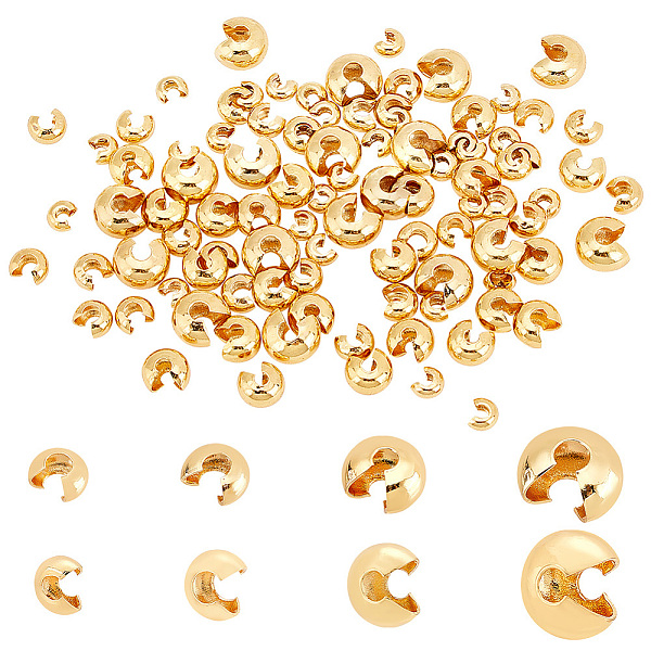 

PandaHall AHADERMAKER 120Pcs 4 Style Brass Crimp Beads Covers, Cadmium Free & Lead Free, Real 18K Gold Plated, 4~7.5x3.5~7x2~5mm, hole...