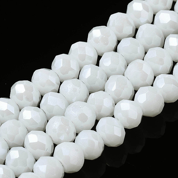 

PandaHall Electroplate Glass Beads Strands, Pearl Luster Plated, Faceted, Rondelle, White, 6x5mm, Hole: 1mm, about 83~85pcs/strand, 38~39cm...