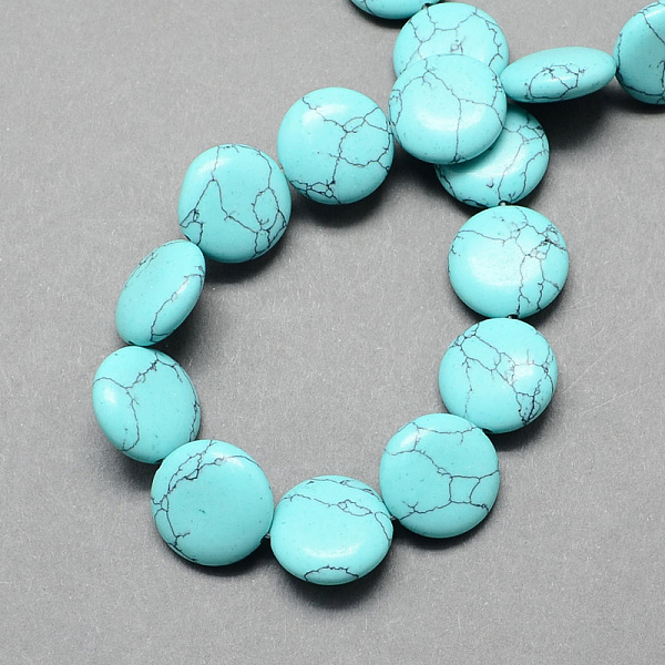 

PandaHall Synthetic Turquoise Bead Strands, Flat Round, Turquoise, 16x5mm, Hole: 1mm, about 25pcs/strand, 16.5 inch Synthetic Turquoise Flat..., Green