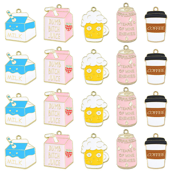 20Pcs 5 Styles Alloy Enamel Pendants