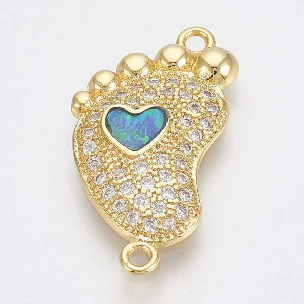 

PandaHall Brass Micro Pave Cubic Zirconia Links, with Resin, Baby Feet, Clear & Dodger Blue, Golden, 22x12x2.5mm, Hole: 1.4mm Brass+Cubic...