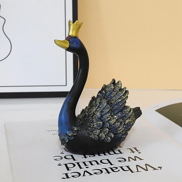 PandaHall Resin Swan Figurines, for Home Desktop Decoration, Royal Blue, 160x115mm Resin Swan