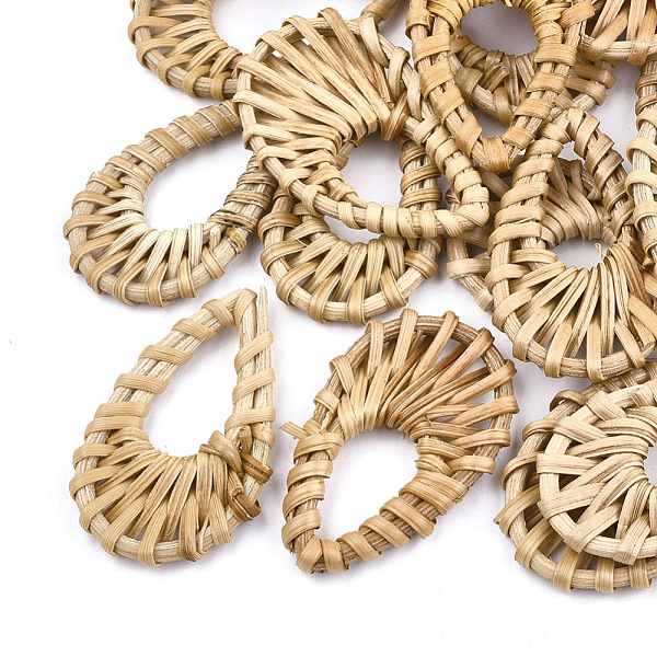 

PandaHall Handmade Reed Cane/Rattan Woven Pendants, For Making Straw Earrings and Necklaces, teardrop, BurlyWood, 47~54x29~35x4~5mm, Hole..., Orange