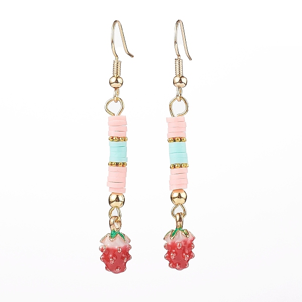 

PandaHall Polymer Clay Heishi Beads Dangle Earrings, with Alloy Enamel Charms and Brass Earring Hooks, Strawberry, Colorful, Golden...