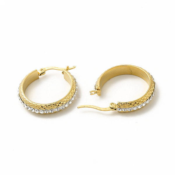 

PandaHall Crystal Rhinestone Hoop Earrings, 304 Stainless Steel Jewelry for Women, Golden, 25x27x3mm, Pin: 0.6x1mm Rhinestone Ring