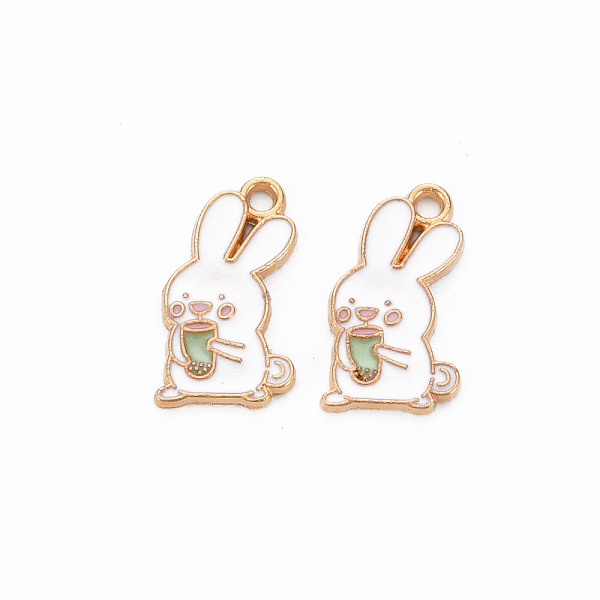

PandaHall Alloy Enamel Pendants, Cadmium Free & Nickel Free & Lead Free, Light Gold, Rabbit to Drink Beverage, Light Green, 18x10x1mm, Hole...