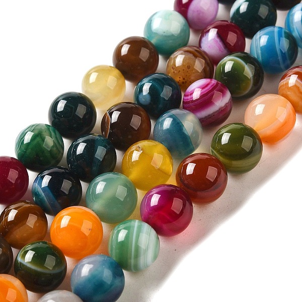 

PandaHall Natural Striped Agate/Banded Agate Round Bead Strands, Dyed, Mixed Color, 10mm, Hole: 1mm, about 38pcs/strand, 14.96 inch Banded..., Multicolor