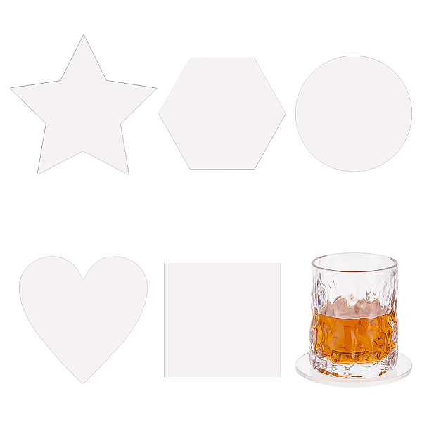 

PandaHall BENECREAT 5Pcs 5 Style Transparent Acrylic Cup Mats, Blank Coaster, Clear, Square/Hexagon/Star, Mixed Shapes, 94~127x100~114x4mm...