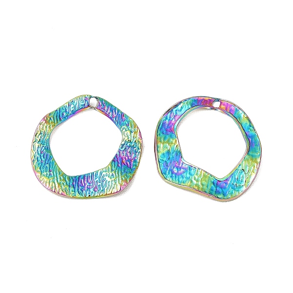 

PandaHall Ion Plating(IP) 304 Stainless Steel Pendants, Wave Ring Charms, Rainbow Color, 17.5x18x2mm, Hole: 1.2mm 304 Stainless Steel Others