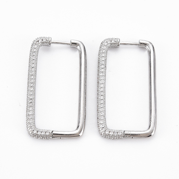 

PandaHall Rectangle Hoop Earrings for Girl Women, Brass Micro Pave Clear Cubic Zirconia Earrings, Nickel Free, Platinum, 35.5x19x3mm, Pin...
